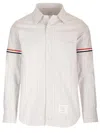 Thom Browne Vertical Stripe Long-sleeve Shirt With Tricolor Detail In White