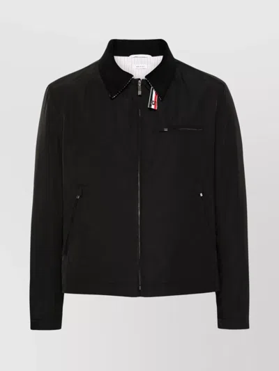 Thom Browne Padded Jacket Logo Ribbed Collar In Black