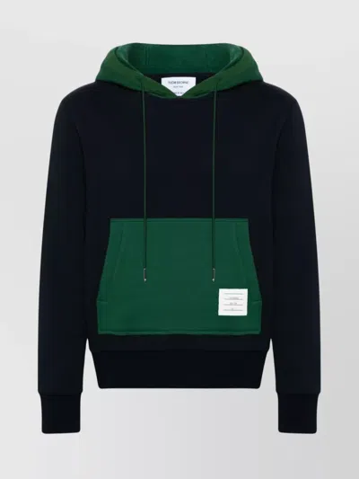 THOM BROWNE PANEL HOODED SWEATSHIRT WITH KANGAROO POCKET