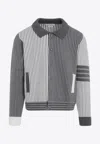 Thom Browne Seersucker Polo Collar Bomber Jacket In Gray