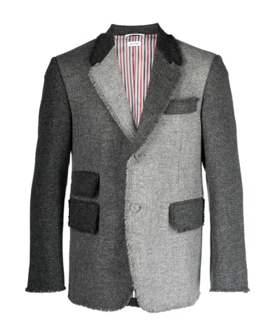 THOM BROWNE THOM BROWNE PANELLED FRAYED EDGE BLAZER
