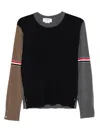 Thom Browne Fun-mix Colorblock Relaxed Virgin Wool Crewneck Sweater In Blue