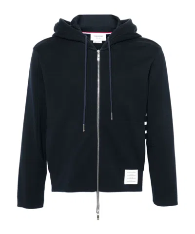 THOM BROWNE THOM BROWNE LOGO PATCH ZIP-UP HOODIE