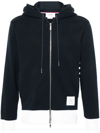 THOM BROWNE PANELLED ZIP-UP COTTON HOODIE