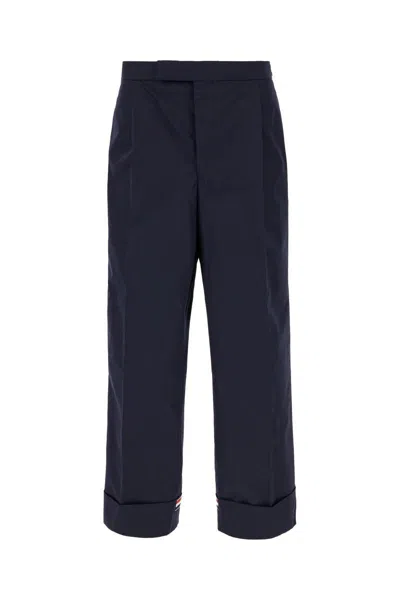 Thom Browne Navy Blue Polyester Blend Pants In 415