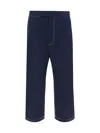 Thom Browne Blue Straight Pants With Contrasting Stitching In Fabric Man In Navy