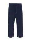 Thom Browne Blue Straight Pants With Contrasting Stitching In Fabric Man In Navy