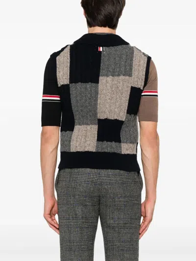 Thom Browne Patchwork Baby Cable Intarsia V Neck Vest In Donegal In Multi