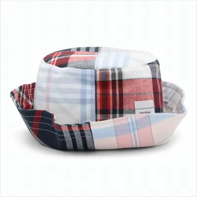Thom Browne Patchwork Bucket Hat With Varied Plaid Patterns In Brown