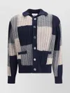 Thom Browne Patchwork Cable Knit Cardigan In Blue