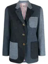 Thom Browne Patchwork Donegal Tweed Blazer In Blue