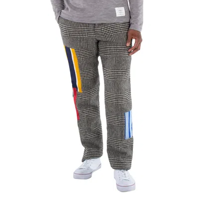 Thom Browne Patchwork Prince Of Wales Wool Trousers In Gray