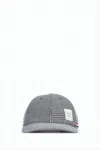 Thom Browne Patchwork Wool Cap With Structured Brim And Striped Detail In Gray