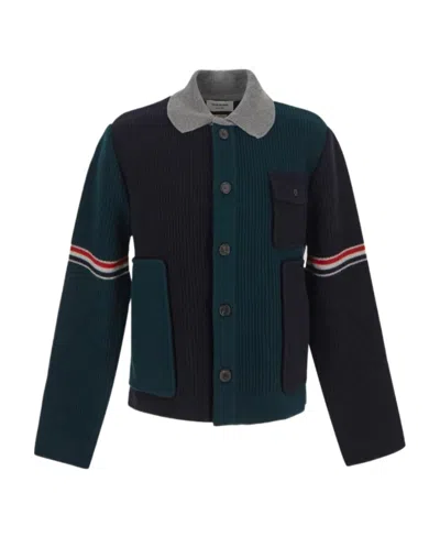 Thom Browne Patchwork Wool Cardigan In Green