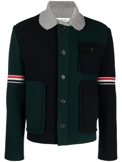 Thom Browne Patchwork Wool Cardigan In Green
