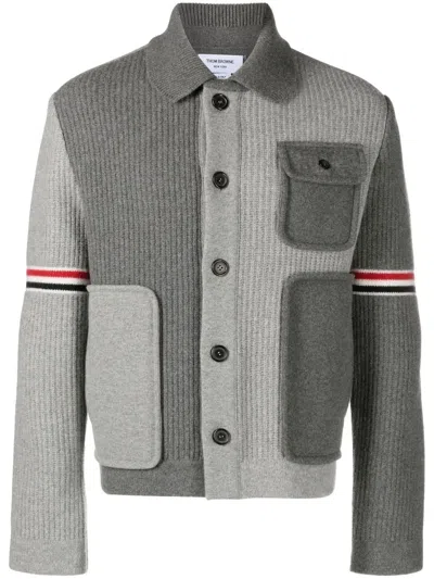 Thom Browne Patchwork Wool Cardigan In Grey
