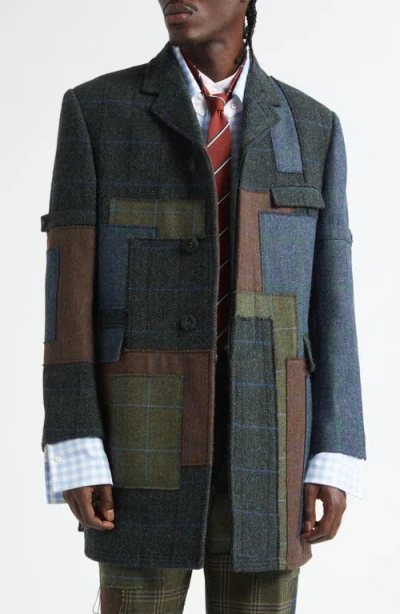 THOM BROWNE THOM BROWNE PATCHWORK WOOL CHESTERFIELD COAT