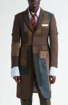 Thom Browne Hunting Tweed Patchwork Coat In Brown