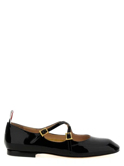 Thom Browne Patent Lamb Leather Mary Jane Flat In Black