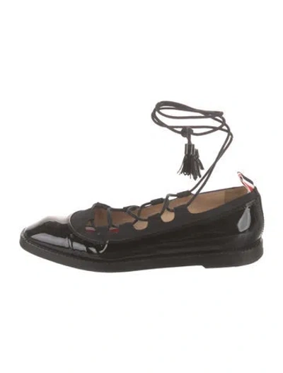 Pre-owned Thom Browne Patent Leather Ballet Flats In Black