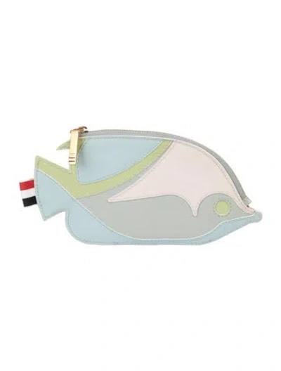 Pre-owned Thom Browne Patent Leather Colorblock Pattern Pouch In Blue