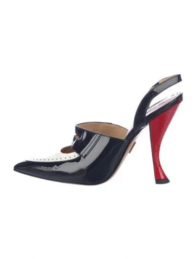 Pre-owned Thom Browne Patent Leather Colorblock Pattern Slingback Pumps In Blue