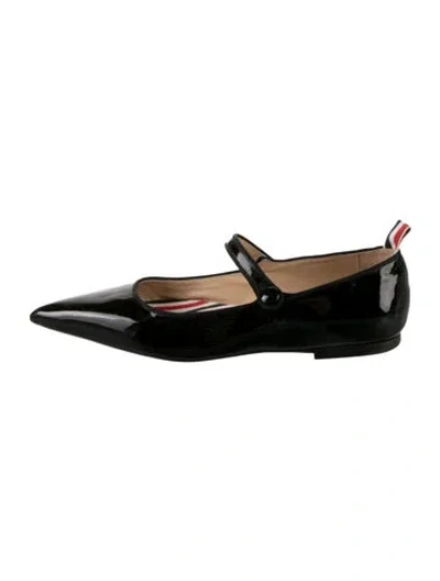 Pre-owned Thom Browne Patent Leather Mary Jane Flats In Black