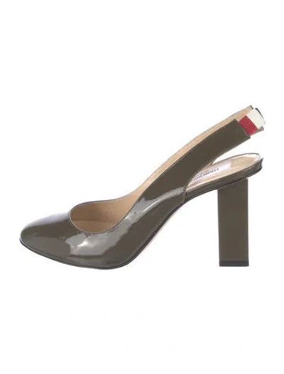 Pre-owned Thom Browne Patent Leather Slingback Pumps In Black