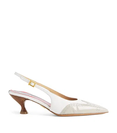 Thom Browne Patent Leather Wingtip Slingback Heels 50 In Neutral