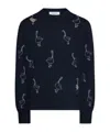 Thom Browne Goose Pattern Long Sleeve Crew Neck Sweater In Blue