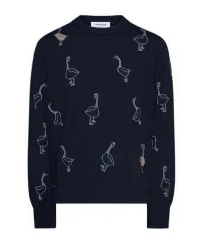 Thom Browne Pattern-intarsia Virgin Wool Sweater In Blue