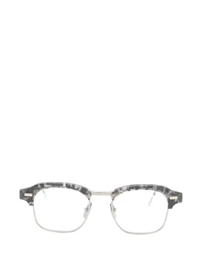 Thom Browne Patterned Browline Glasses In Gray