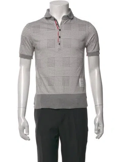 Pre-owned Thom Browne Patterned Collar Polo Shirt In Grey