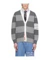 Thom Browne Patterned-intarsia Striped Cardigan In Gray