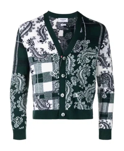 Thom Browne Patterned Jacquard Cardigan In Black