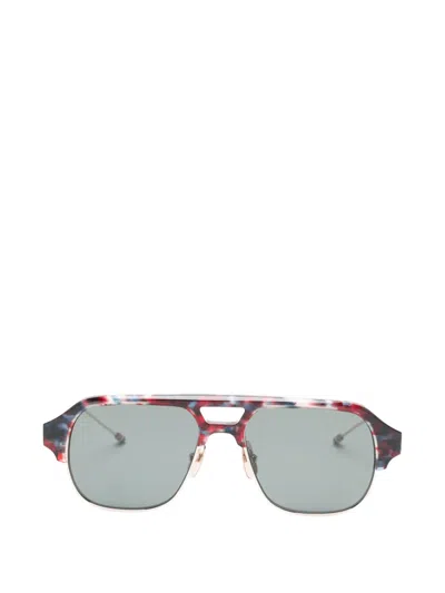 Thom Browne Patterned Pilot-frame Sunglasses In Brown