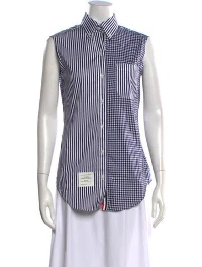Pre-owned Thom Browne Patterned Sleeveless Button-up Top In Blue