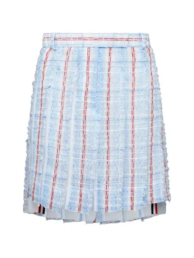 Thom Browne Patterned Tweed Pleated Mini Skirt In Blue