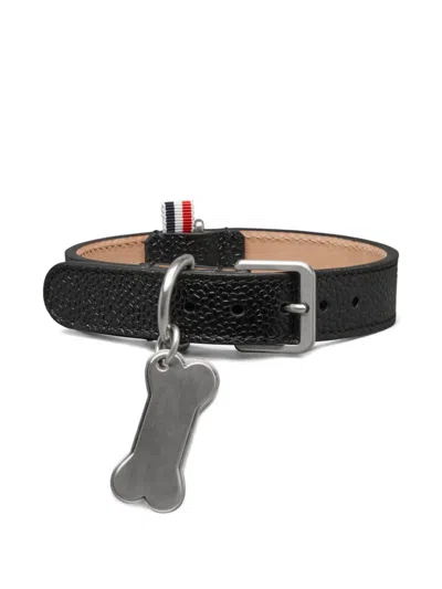 Thom Browne Pebble-grain Bone Tag-dog Collar In Black
