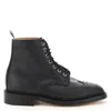Thom Browne Black Pebble Leather Wingtip Boots In Black