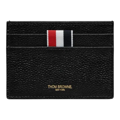Thom Browne Pebble Grain Goose Embroidery Single Card Holder Men In Black