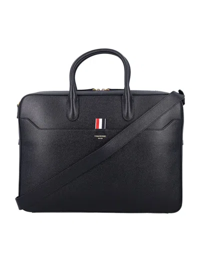 Thom Browne Pebble Grain Leather Business Bag In Black