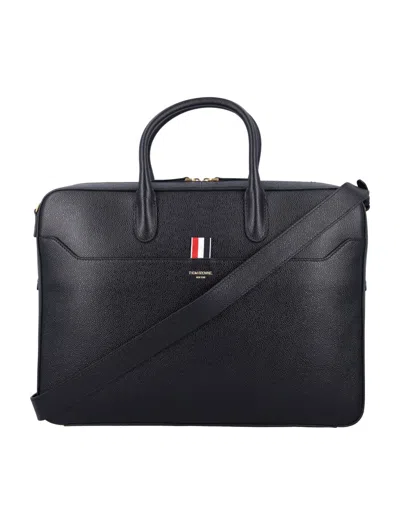 Thom Browne Pebble Grain Leather Business Bag In Black