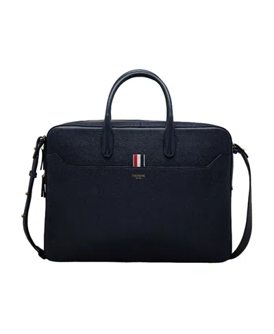 Thom Browne Pebble-grain Leather Business Bag In Navy Blue