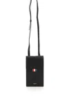 THOM BROWNE PEBBLE GRAIN LEATHER PHONE HOLDER WITH STRAP FOR MEN