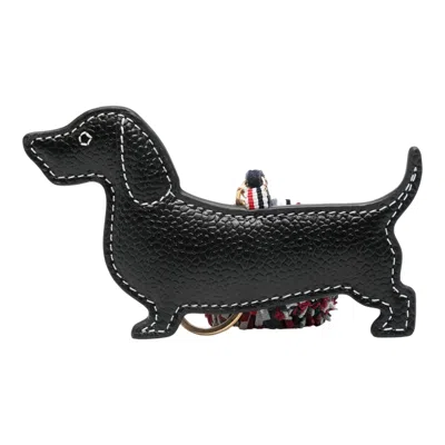 Thom Browne Pebble Grain Leather Rwb-pom Pom Hector Keyring Men In Black