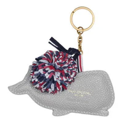 Thom Browne Pebble Grain Leather Rwb-pom Pom Whale Keyring Men In Gold