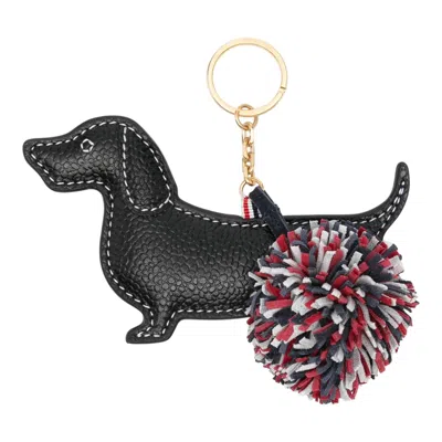 Thom Browne Pebble Grain Leather Rwb-pom Pom Hector Keyring Men In Black