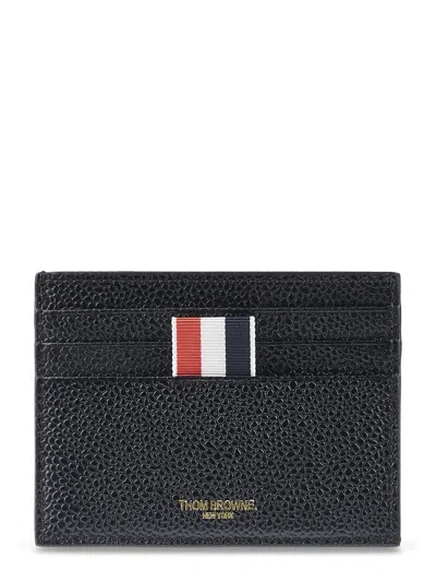 Thom Browne Pebble Grain Leather Single Card Holder In Black