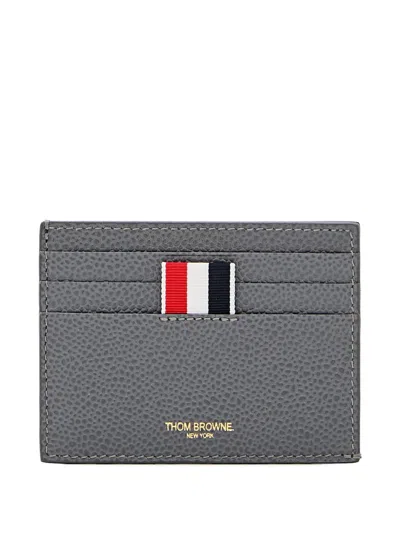 Thom Browne Pebble-grain Loop Tab Card Case In Gray